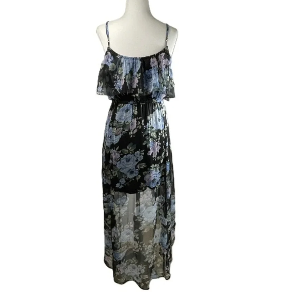 Abercrombie & Fitch XS Floral Ruffle Maxi Dress Sheer‎ Overlay Adjustable Straps